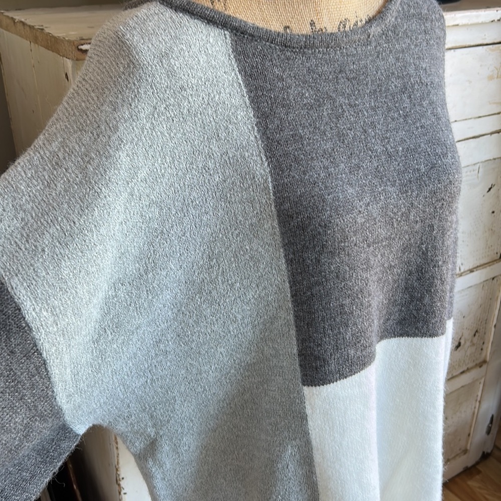 C+D+M Patchwork Color Block Knitted Sweater Gray … - image 3